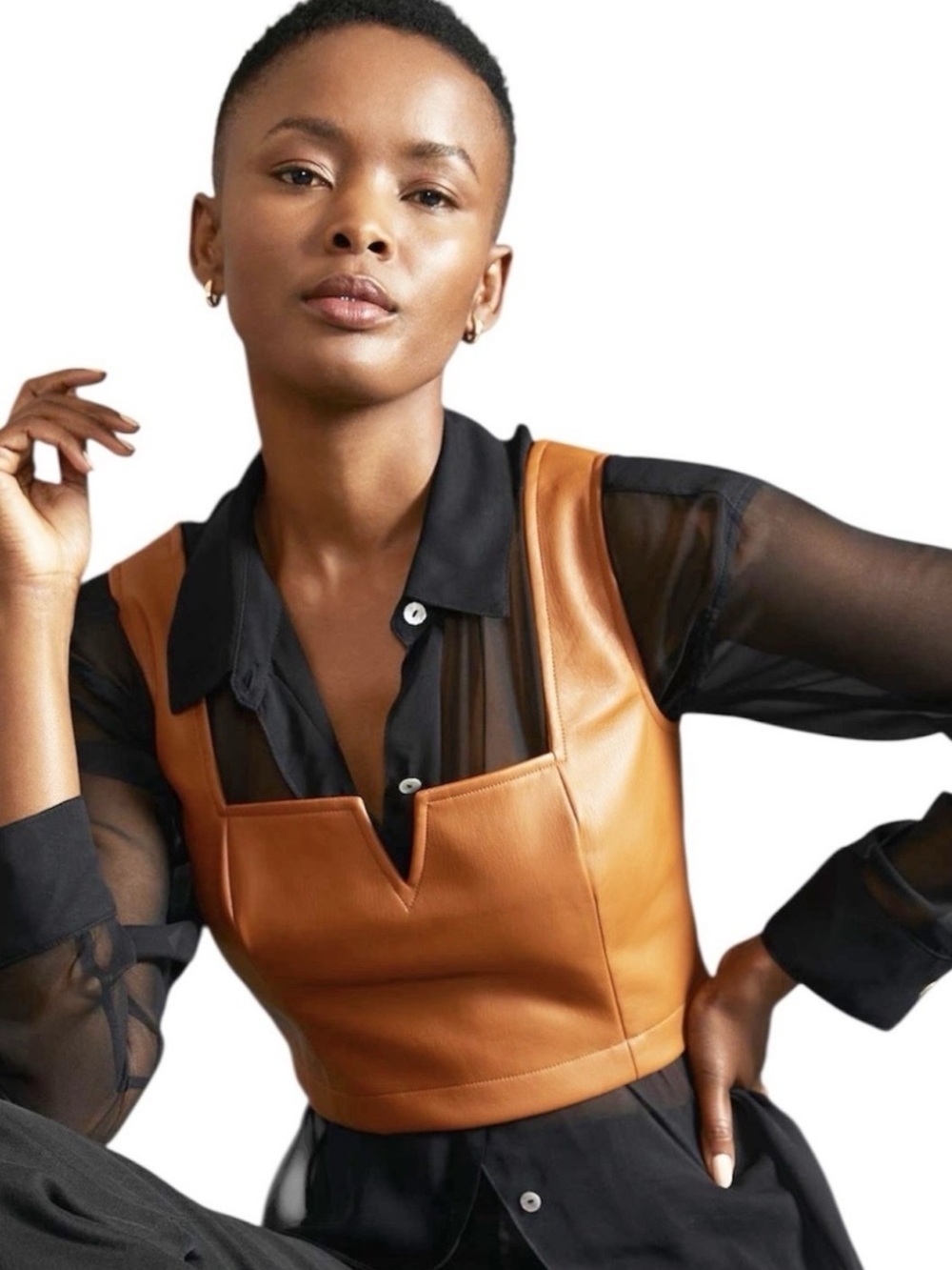 Maeve by Anthropologie Faux Leather Notch Tank